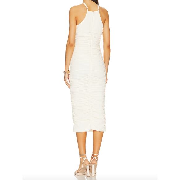 Likely CARMONA DRESS Bodycon Ruched Stretch Crepe Midi | Ivory, Sz 8 NEW - Picture 3 of 9